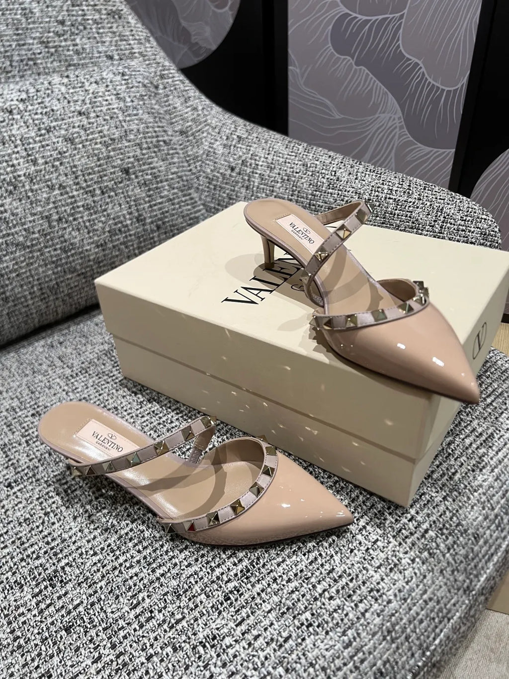 Valentino Women's Patent Leather Studded Cross-Strap Heels 2in