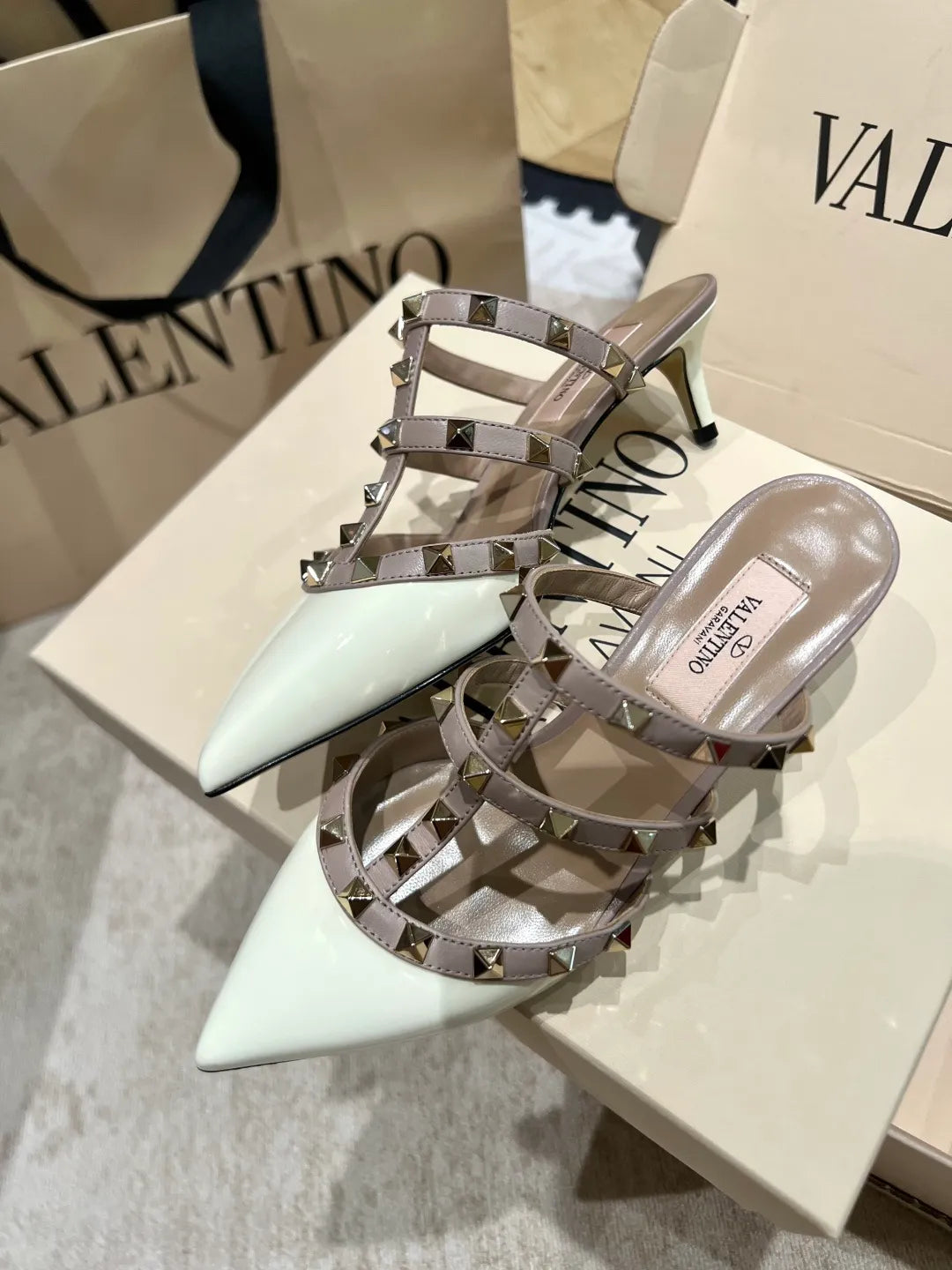 Valentino Women's Patent Leather Studded Kitten Heel Mules 2in