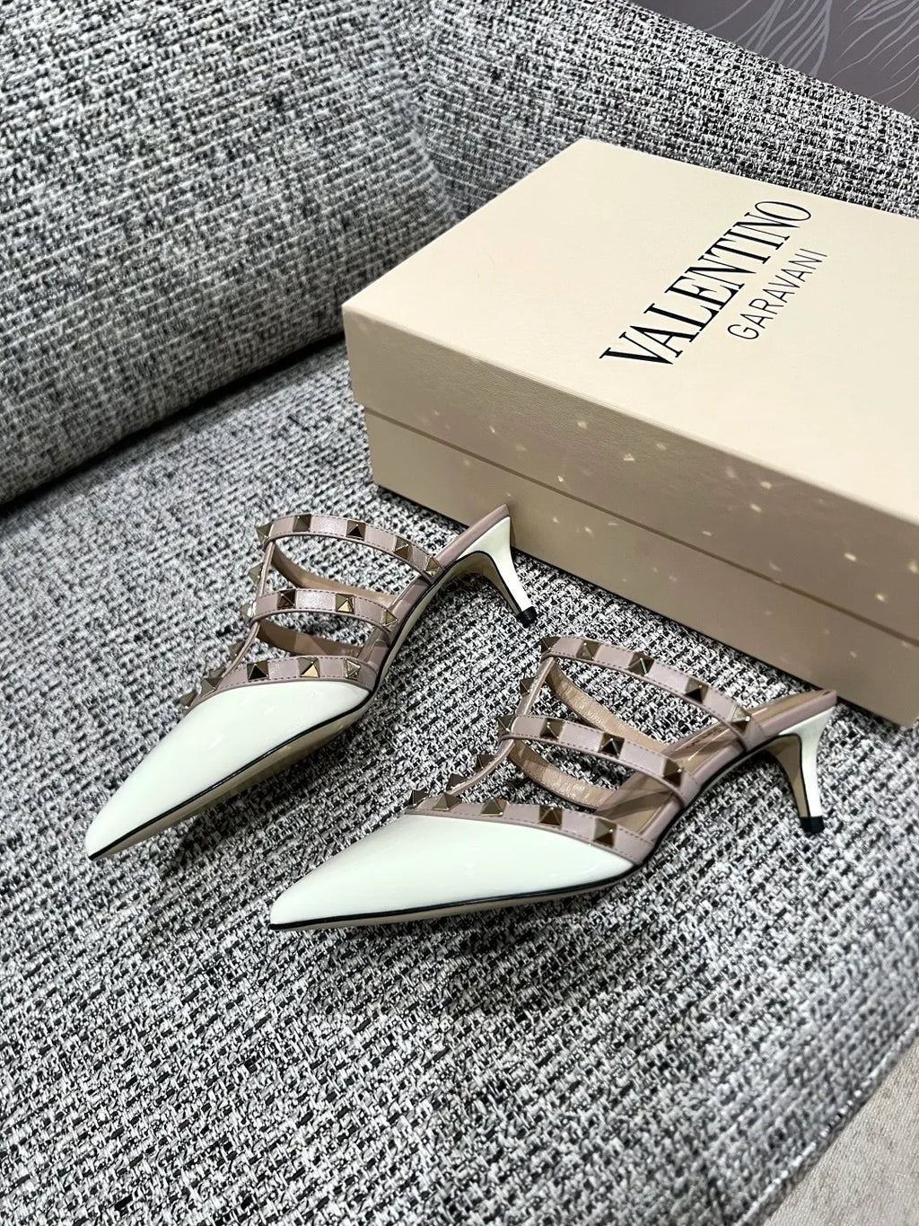 Valentino Women's Patent Leather Studded Kitten Heel Mules 2in