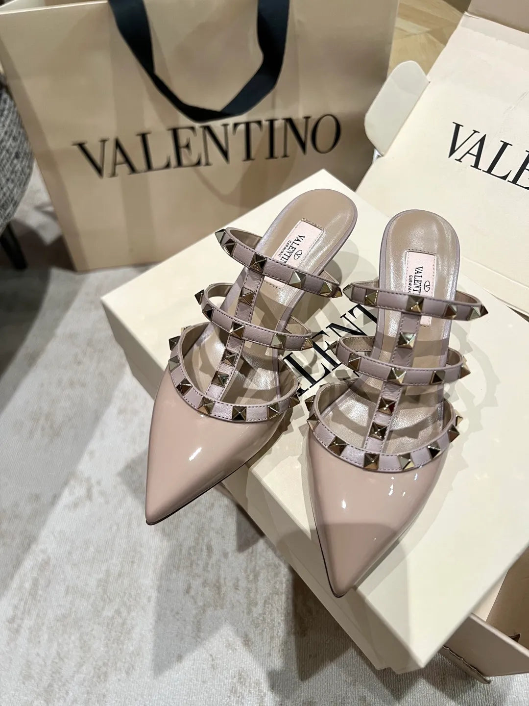 Valentino Women's Patent Leather Studded Mules 2in