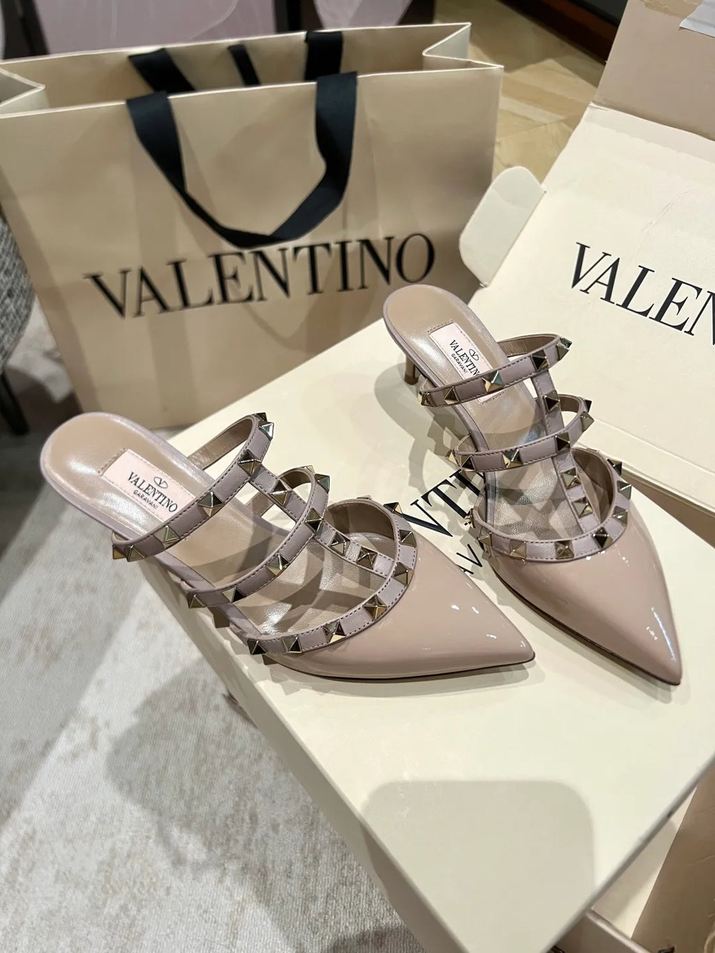 Valentino Women's Patent Leather Studded Mules 2in