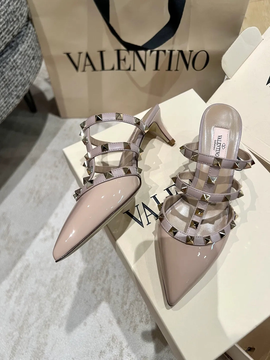Valentino Women's Patent Leather Studded Mules 2in