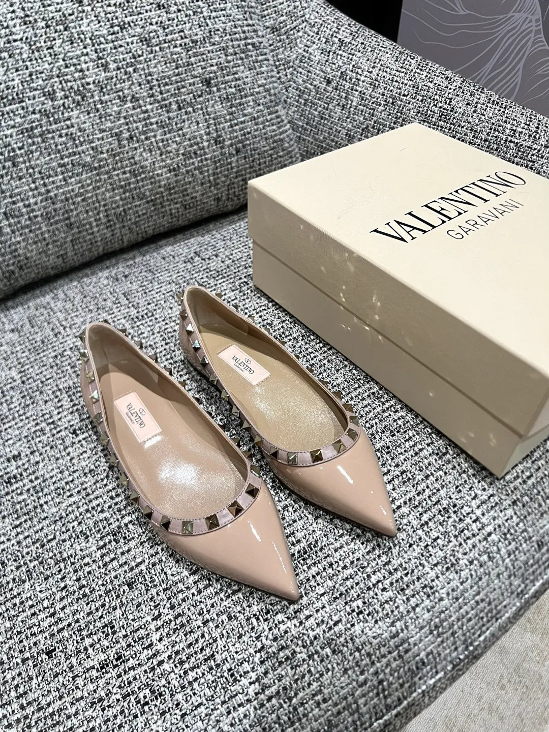 Valentino Women's Patent Leather Studded Pointed-Toe Flats