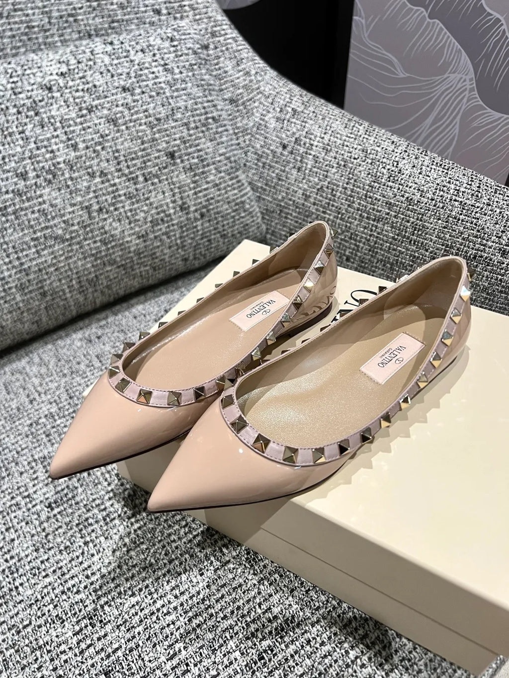 Valentino Women's Patent Leather Studded Pointed-Toe Flats