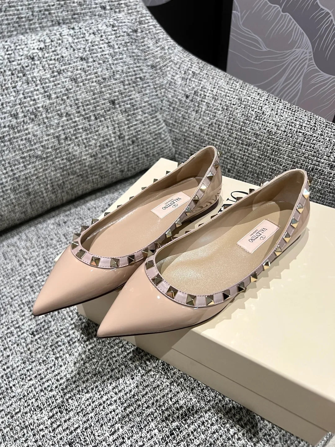 Valentino Women's Patent Leather Studded Pointed-Toe Flats