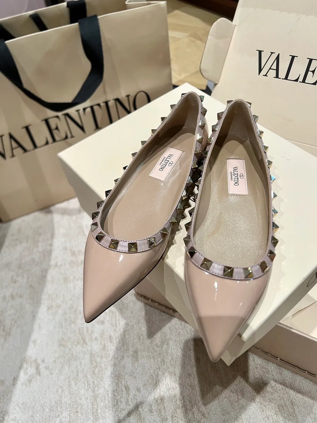 Valentino Women's Patent Leather Studded Pointed-Toe Flats