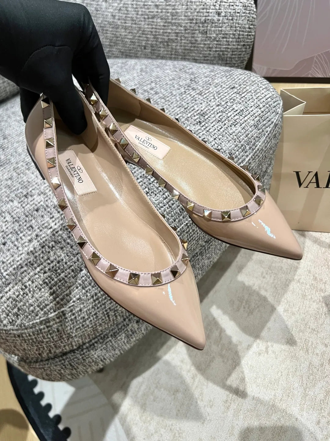 Valentino Women's Patent Leather Studded Pointed-Toe Flats