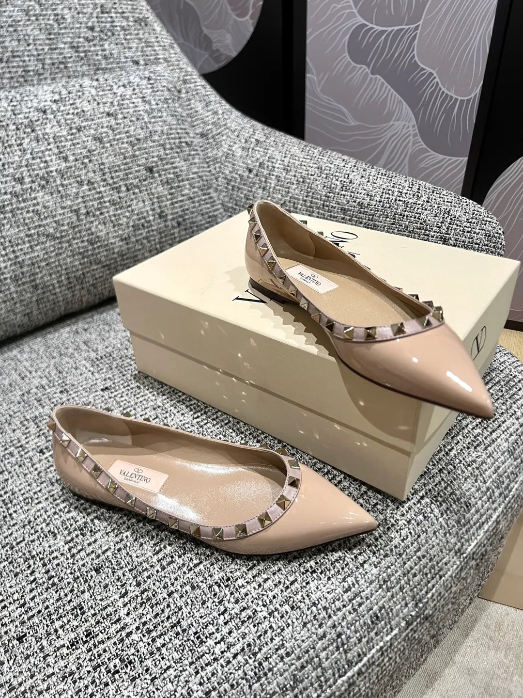 Valentino Women's Patent Leather Studded Pointed-Toe Flats