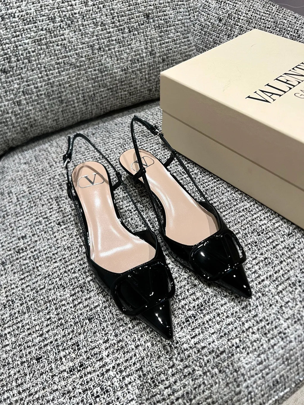 Valentino Women's Patent Leather V-Logo Lace-Up Heels 1.6in