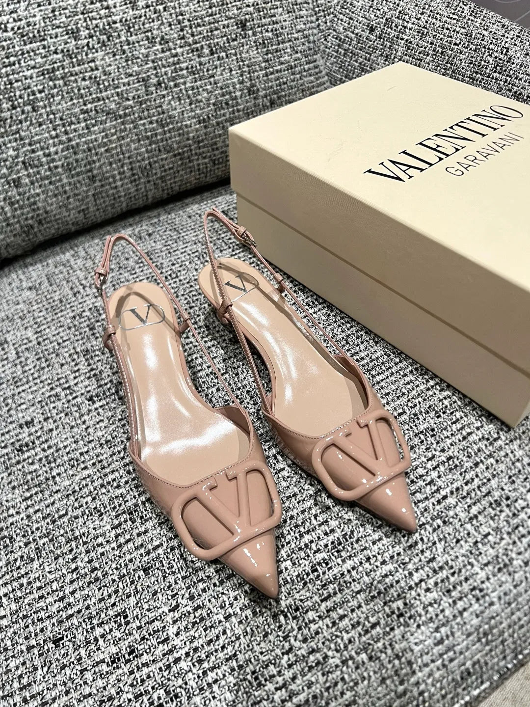 Valentino Women's Patent Leather V-Logo Lace-Up Heels 1.6in