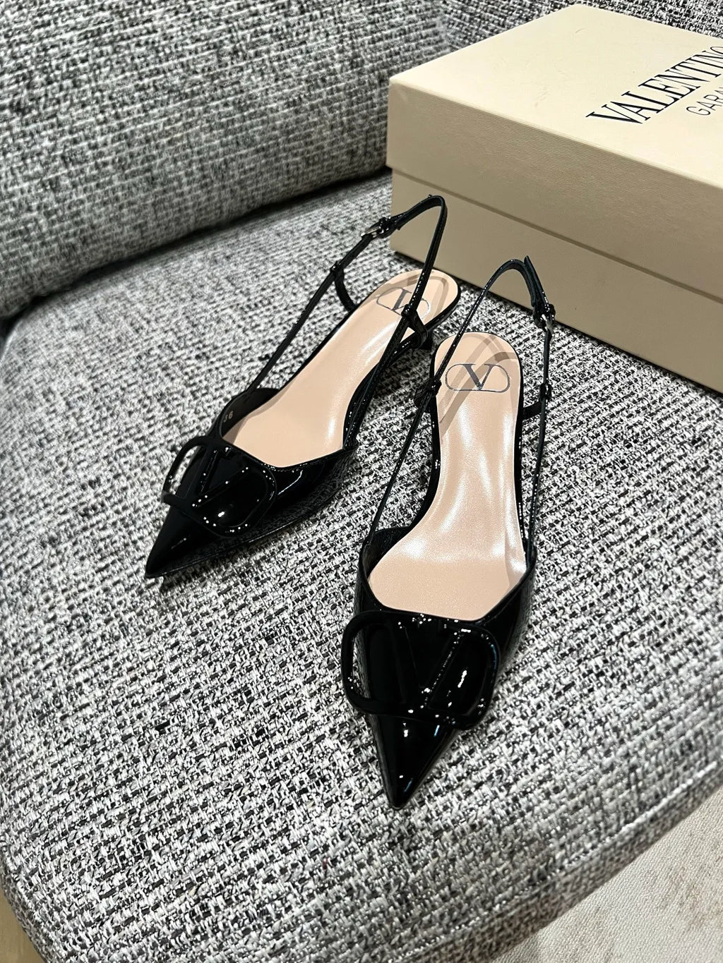 Valentino Women's Patent Leather V-Logo Lace-Up Heels 1.6in