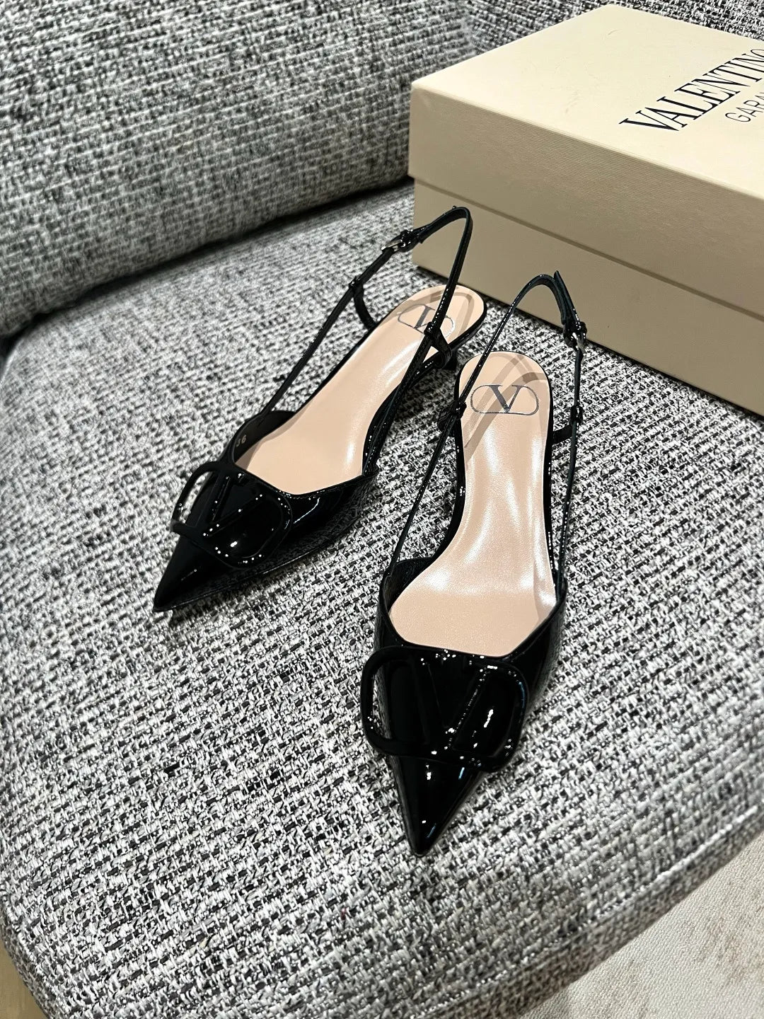 Valentino Women's Patent Leather V-Logo Lace-Up Heels 1.6in