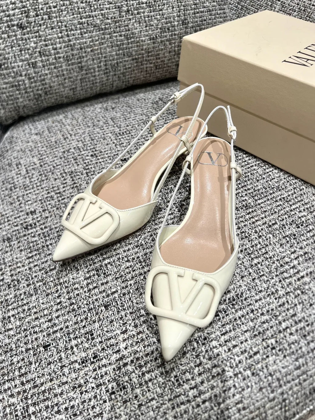 Valentino Women's Patent Leather V-Logo Lace-Up Heels 1.6in