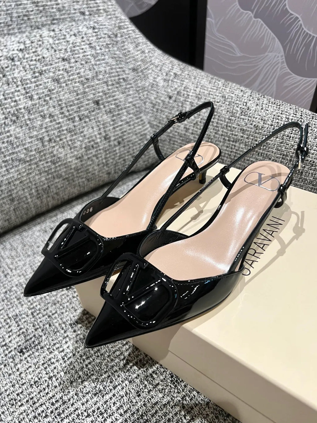 Valentino Women's Patent Leather V-Logo Lace-Up Heels 1.6in