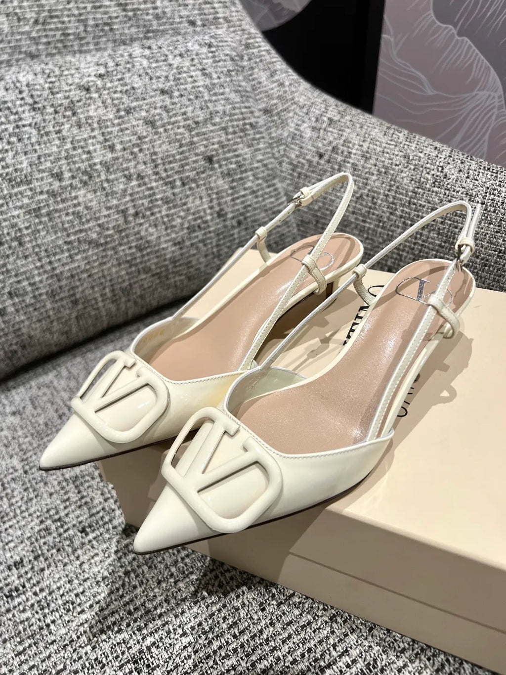 Valentino Women's Patent Leather V-Logo Lace-Up Heels 1.6in