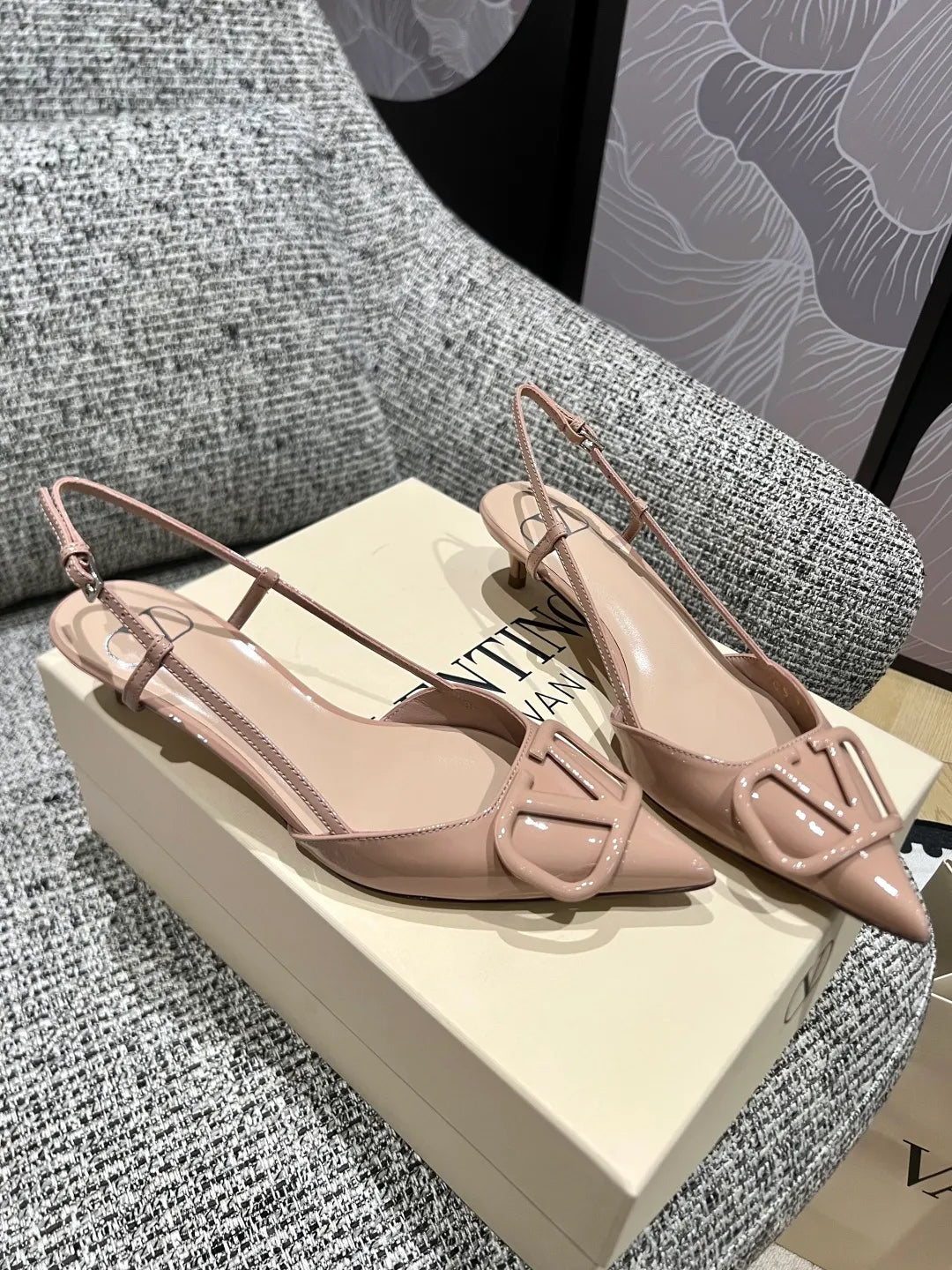 Valentino Women's Patent Leather V-Logo Lace-Up Heels 1.6in