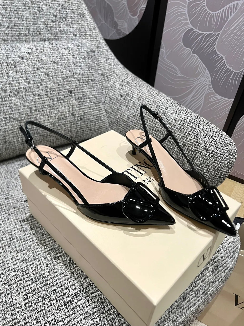 Valentino Women's Patent Leather V-Logo Lace-Up Heels 1.6in