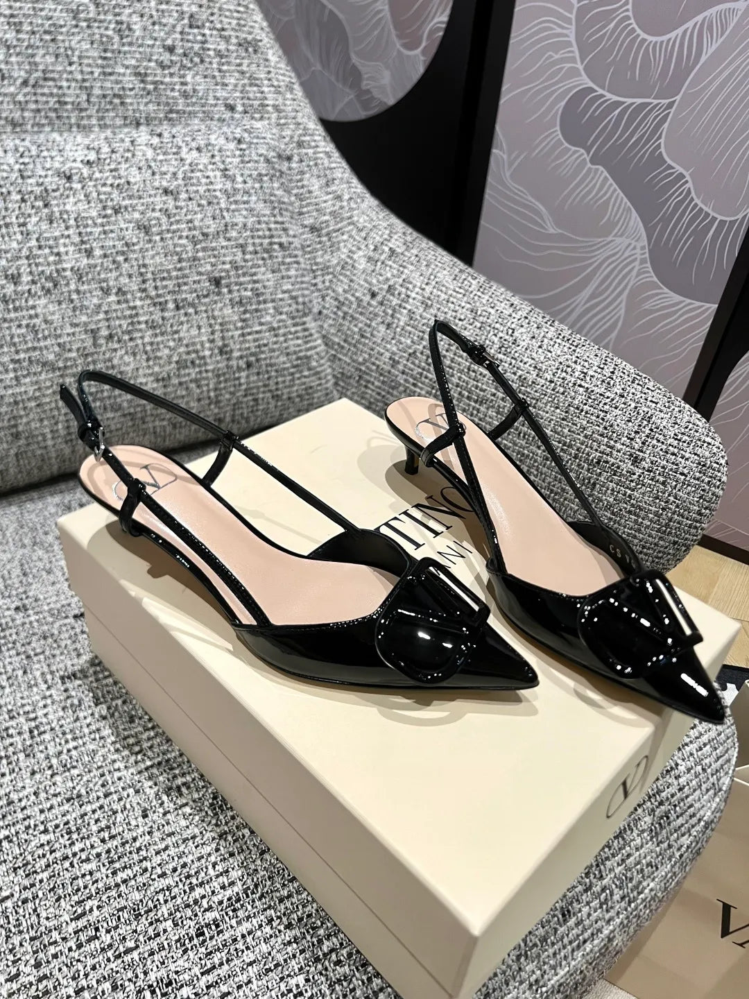 Valentino Women's Patent Leather V-Logo Lace-Up Heels 1.6in