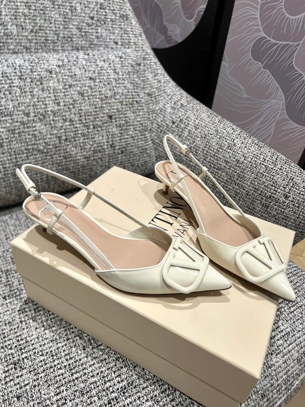 Valentino Women's Patent Leather V-Logo Lace-Up Heels 1.6in