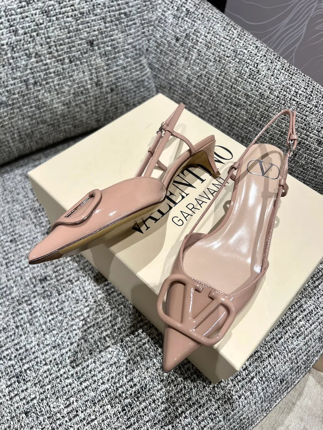 Valentino Women's Patent Leather V-Logo Lace-Up Heels 1.6in