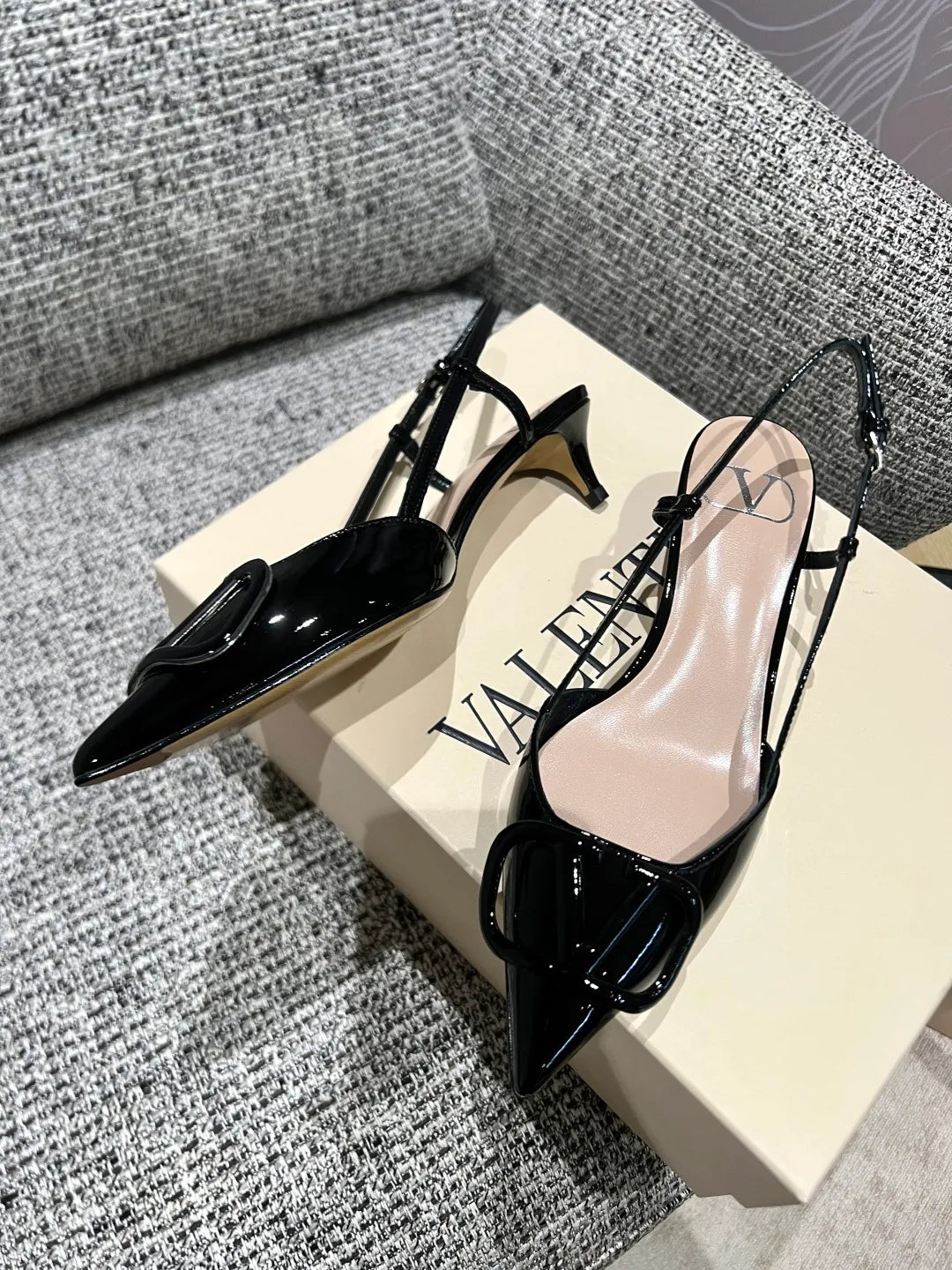 Valentino Women's Patent Leather V-Logo Lace-Up Heels 1.6in