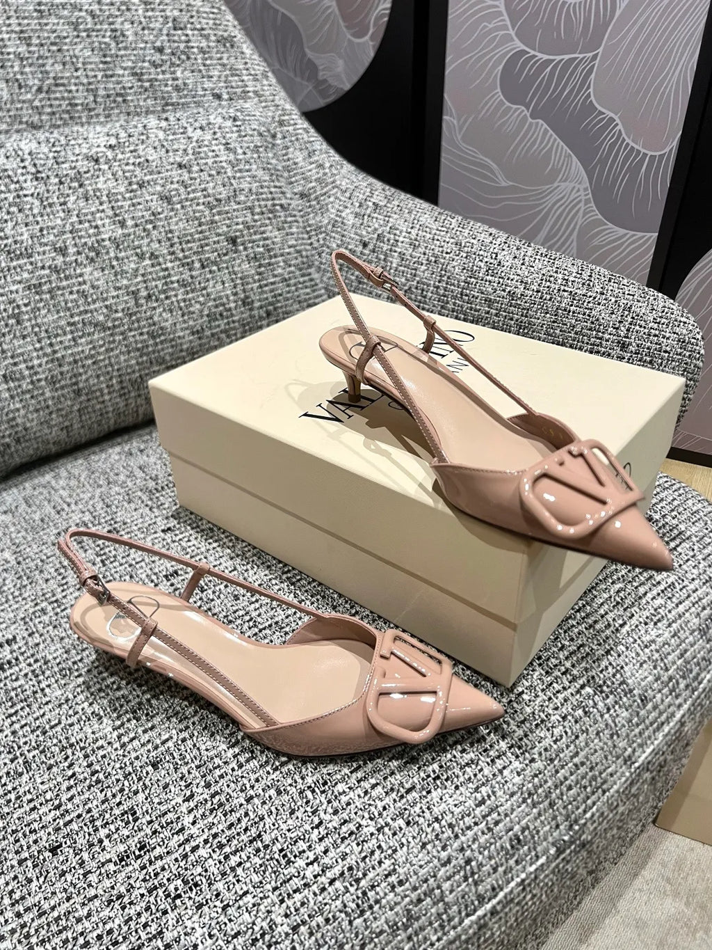 Valentino Women's Patent Leather V-Logo Lace-Up Heels 1.6in