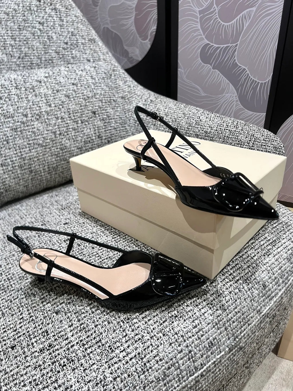 Valentino Women's Patent Leather V-Logo Lace-Up Heels 1.6in