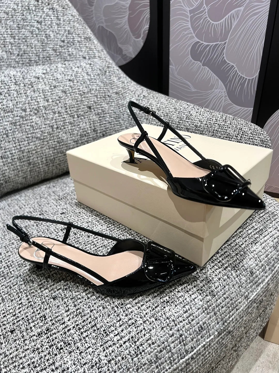 Valentino Women's Patent Leather V-Logo Lace-Up Heels 1.6in