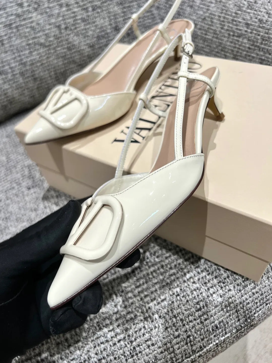 Valentino Women's Patent Leather V-Logo Lace-Up Heels 1.6in