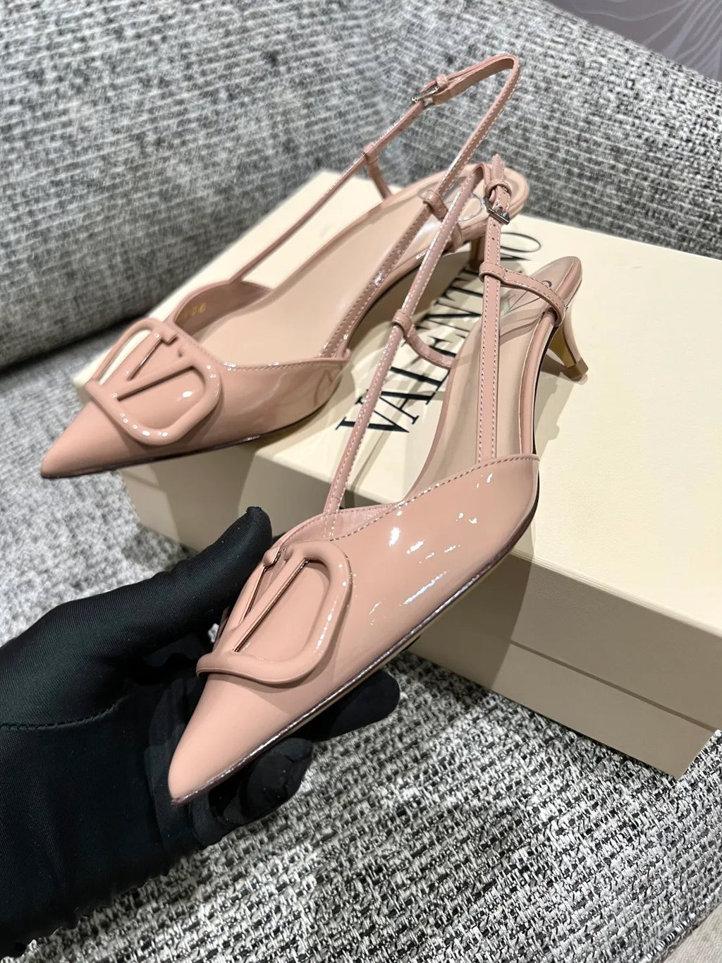 Valentino Women's Patent Leather V-Logo Lace-Up Heels 1.6in
