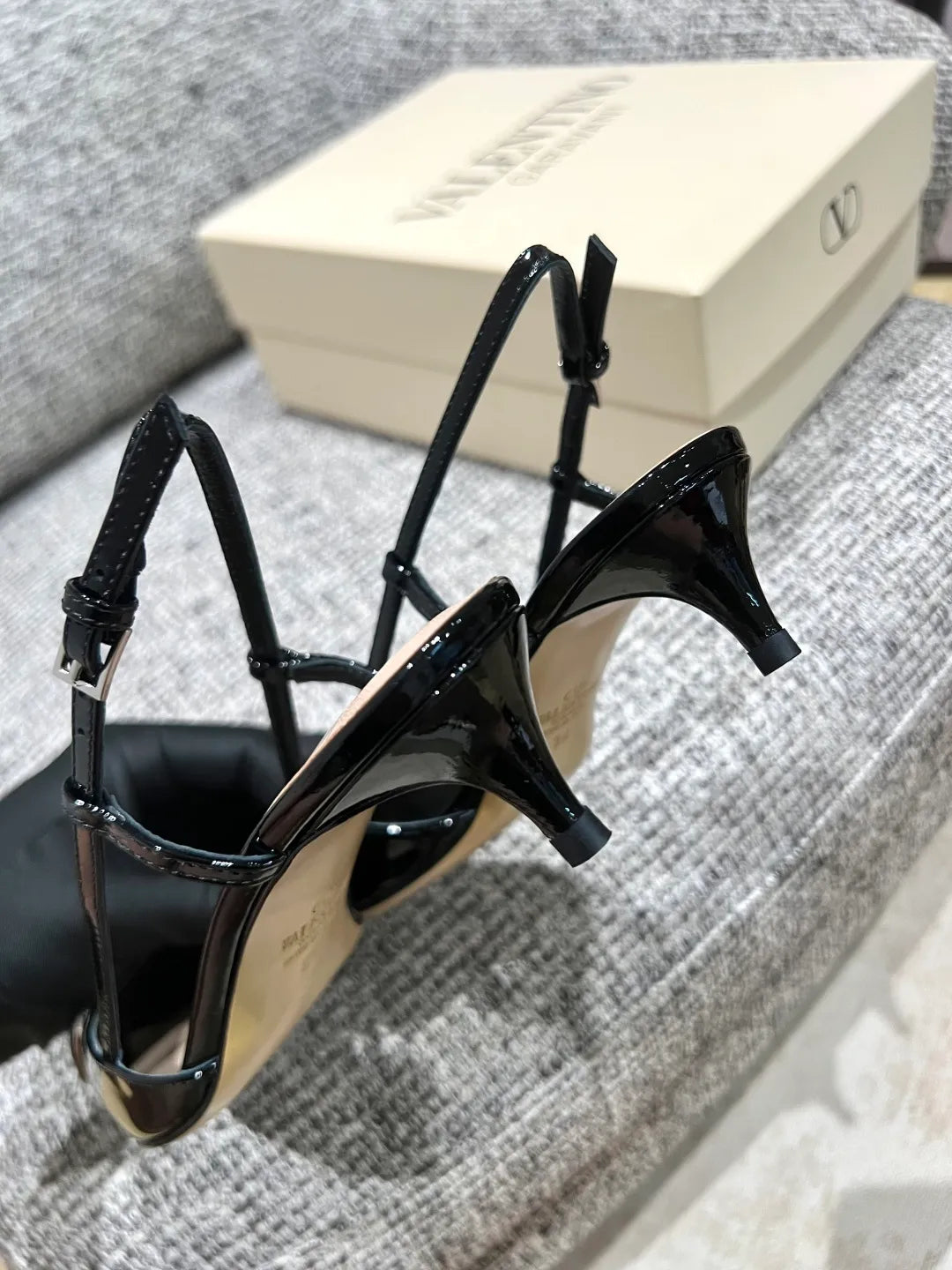 Valentino Women's Patent Leather V-Logo Lace-Up Heels 1.6in