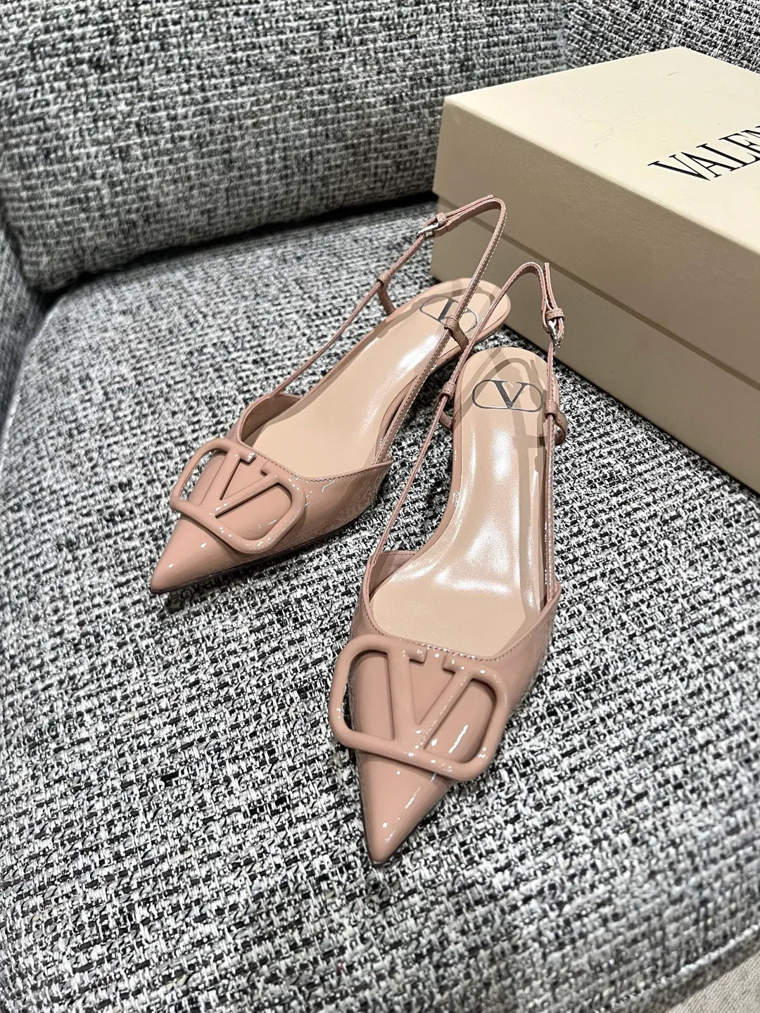 Valentino Women's Patent Leather V-Logo Lace-Up Heels 1.6in