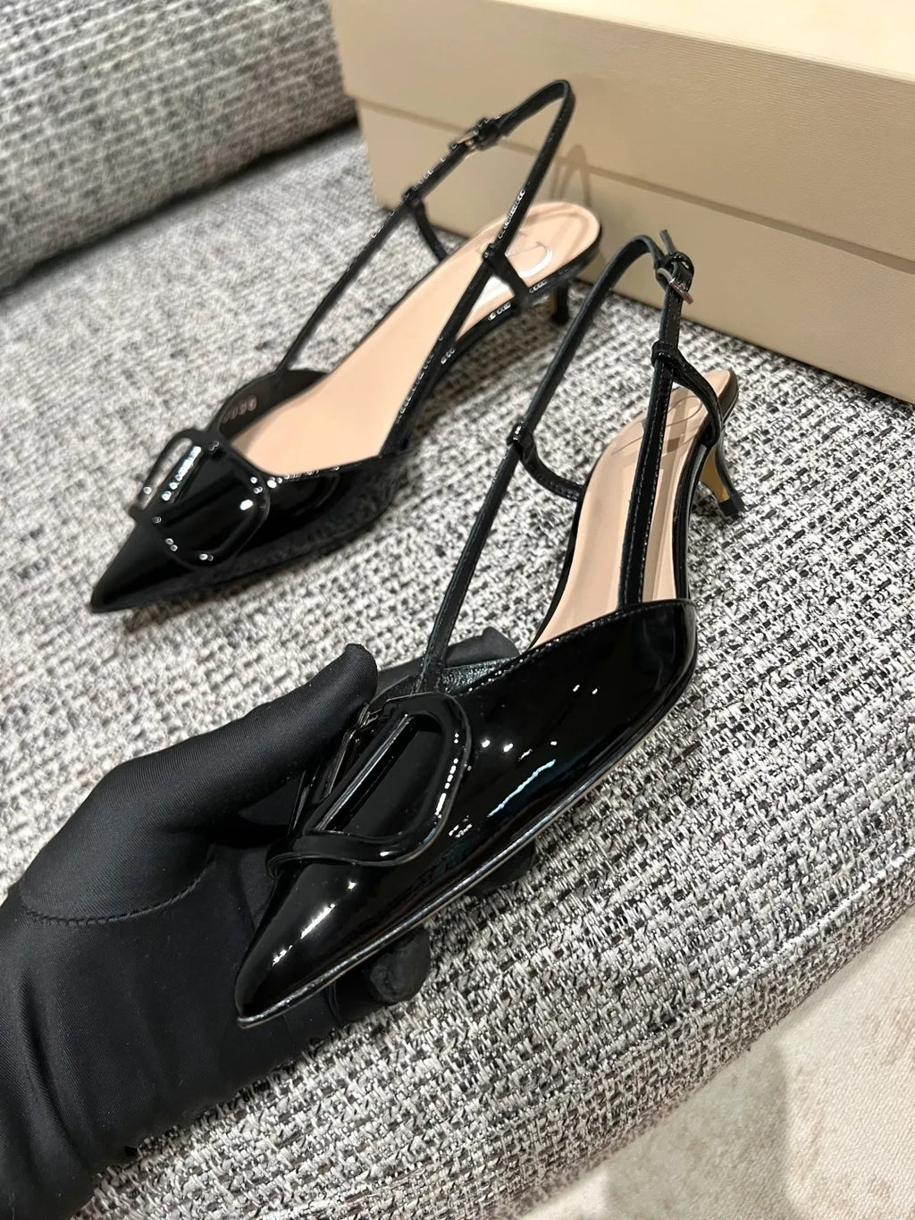 Valentino Women's Patent Leather V-Logo Lace-Up Heels 1.6in