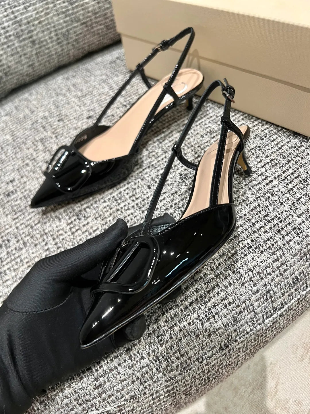 Valentino Women's Patent Leather V-Logo Lace-Up Heels 1.6in