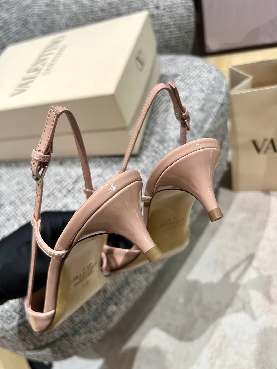 Valentino Women's Patent Leather V-Logo Lace-Up Heels 1.6in