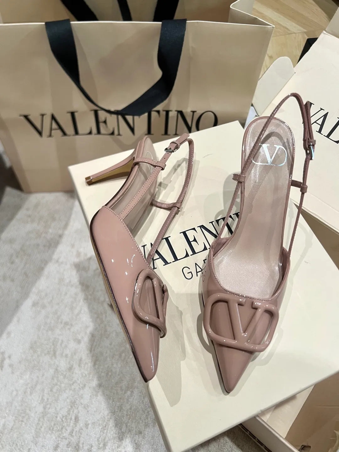 Valentino Women's Patent Leather V-Logo Slingback Heels 3.3in