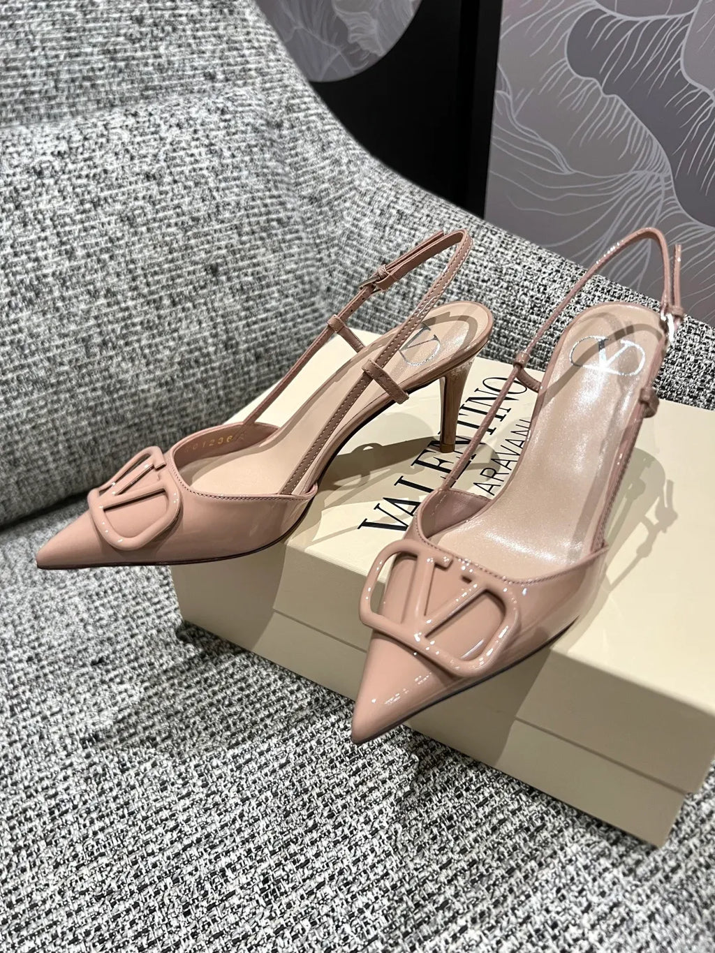 Valentino Women's Patent Leather V-Logo Slingback Heels 3.3in