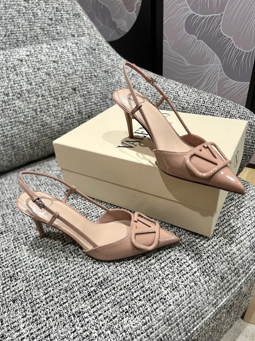 Valentino Women's Patent Leather V-Logo Slingback Heels 3.3in