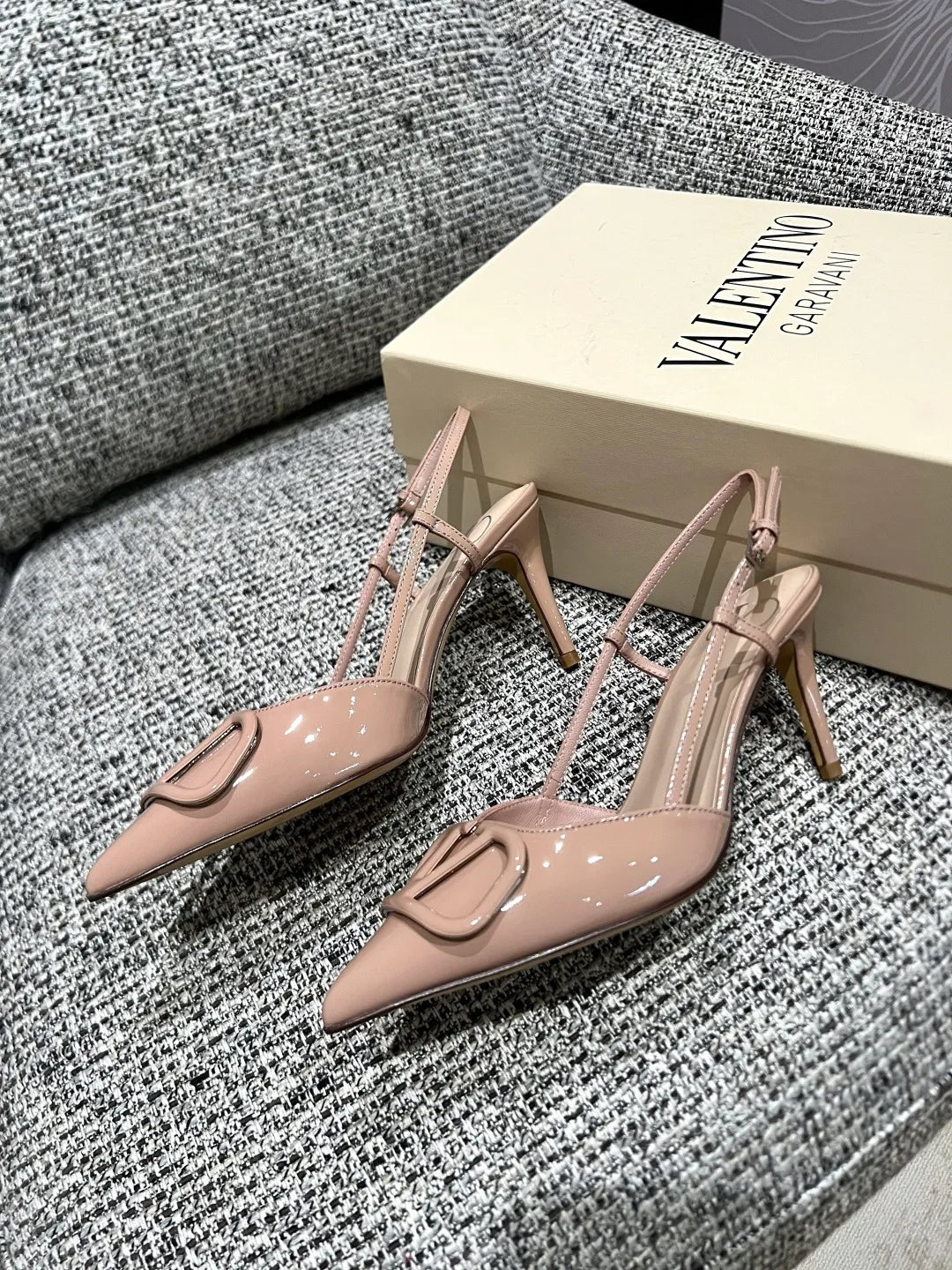 Valentino Women's Patent Leather V-Logo Slingback Heels 3.3in