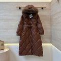 Women's 90% White Goose Down Fox Fur Collar Long Coat