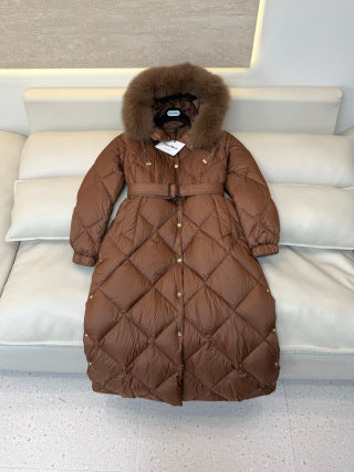 Women's 90% White Goose Down Fox Fur Collar Long Coat