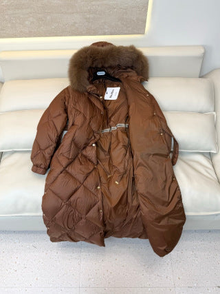 Women's 90% White Goose Down Fox Fur Collar Long Coat