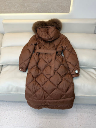 Women's 90% White Goose Down Fox Fur Collar Long Coat