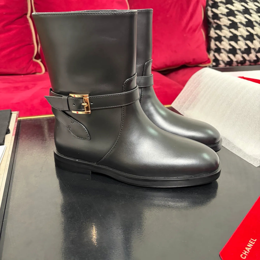 Women's Ankle Boots Black Glossy Cowhide Leather 349388