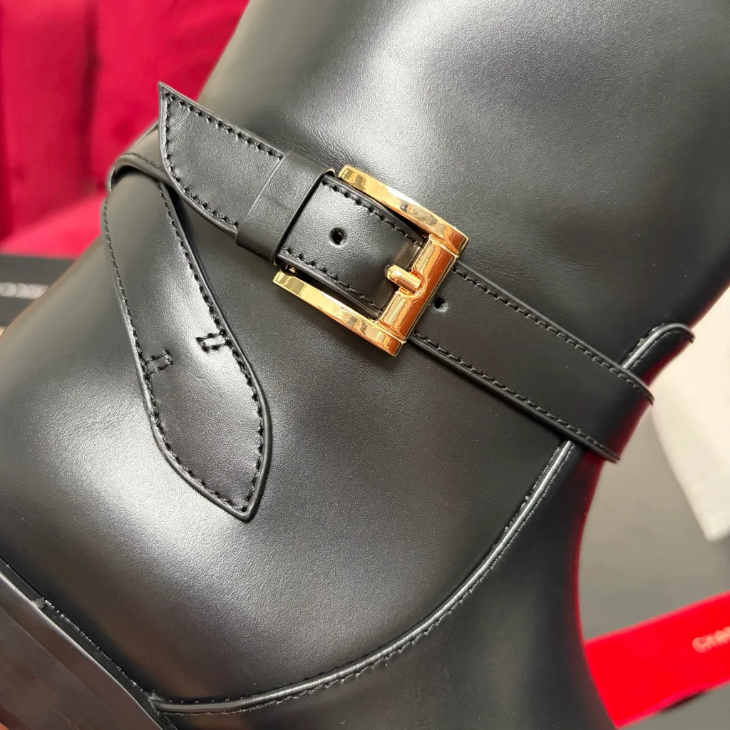 Women's Ankle Boots Black Glossy Cowhide Leather 349388