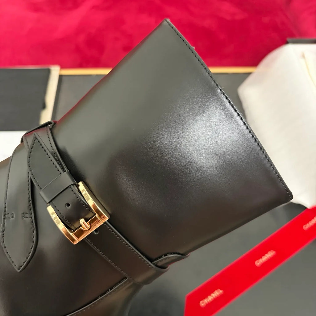Women's Ankle Boots Black Glossy Cowhide Leather 349388