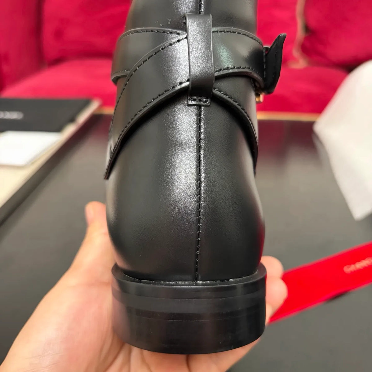 Women's Ankle Boots Black Glossy Cowhide Leather 349388