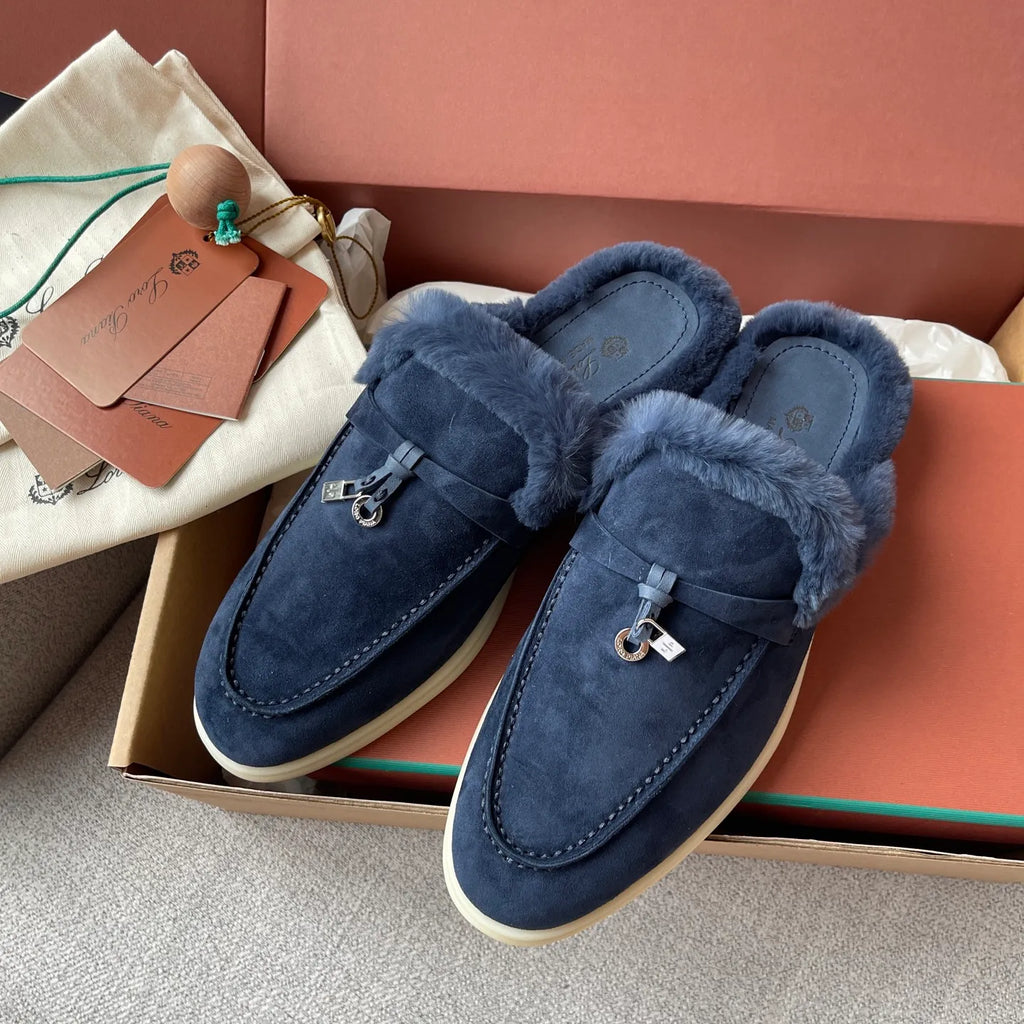 Women's Suede Beaver Fur Slippers 281063