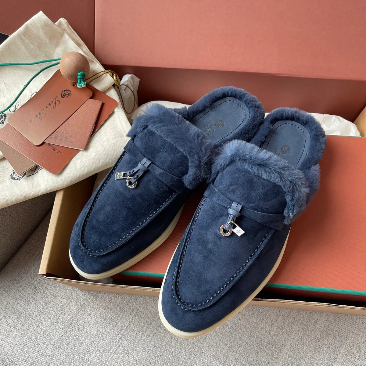 Women's Suede Beaver Fur Slippers 281063
