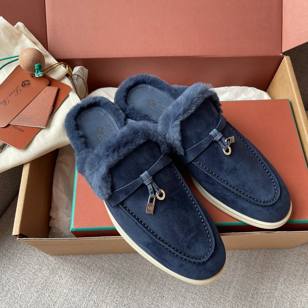 Women's Suede Beaver Fur Slippers 281063